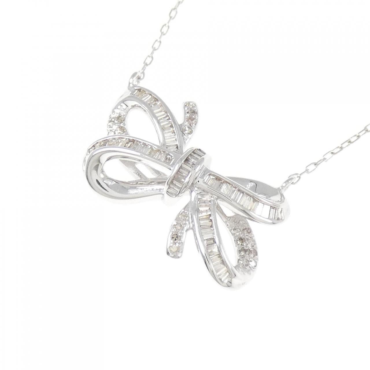K18WG ribbon Diamond necklace 0.35CT