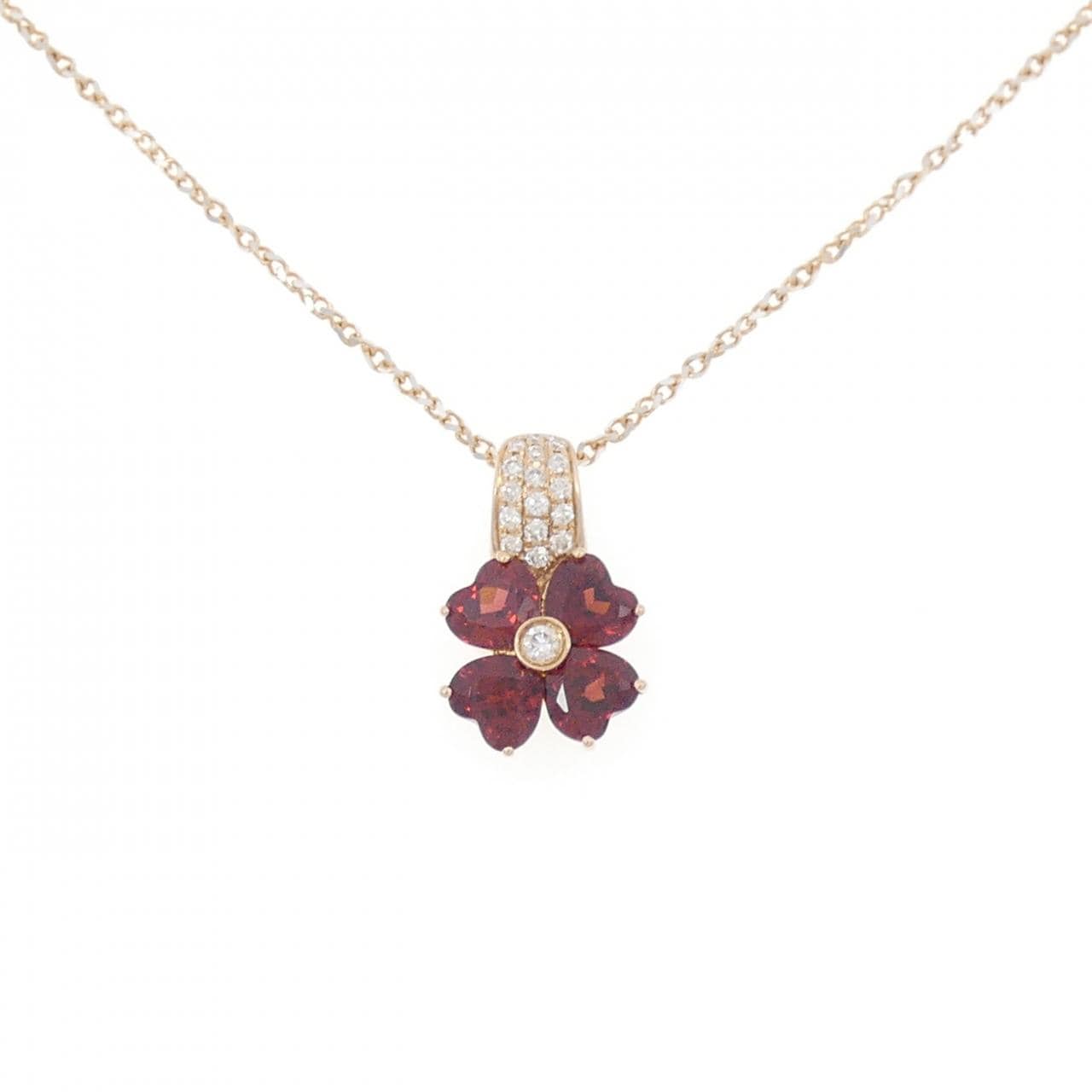 K18PG フラワー ガーネット ネックレス 2.79CT