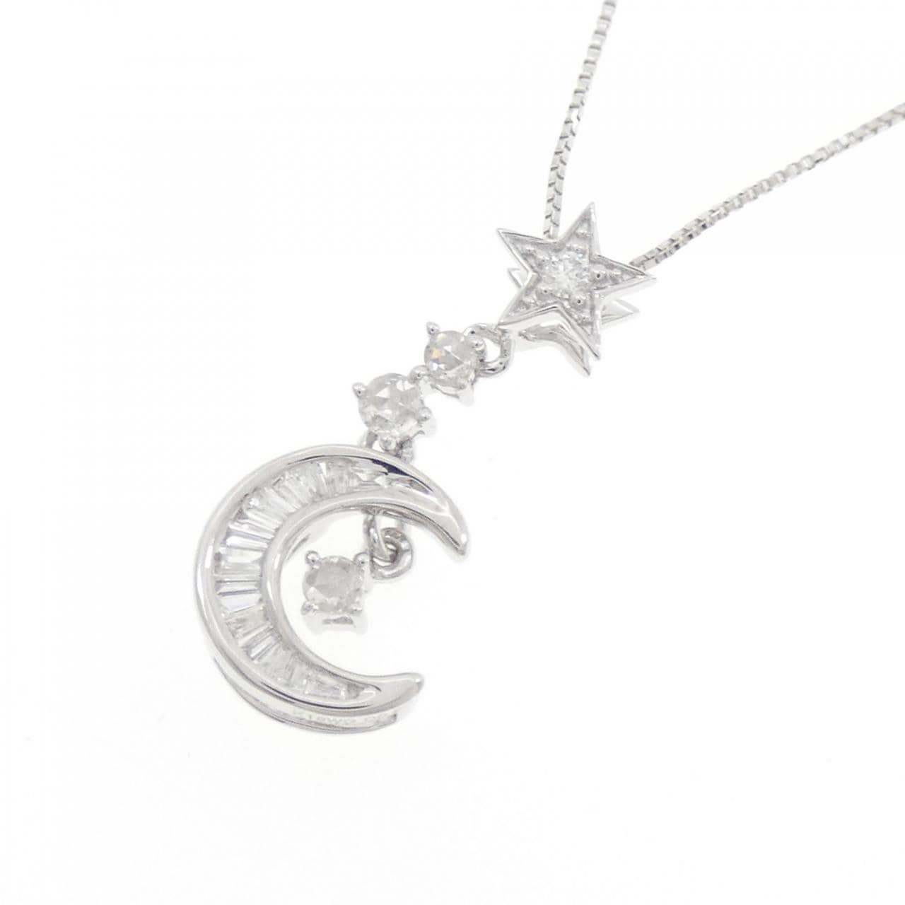 K18WG ムーン×スター ダイヤモンド ネックレス 0.20CT