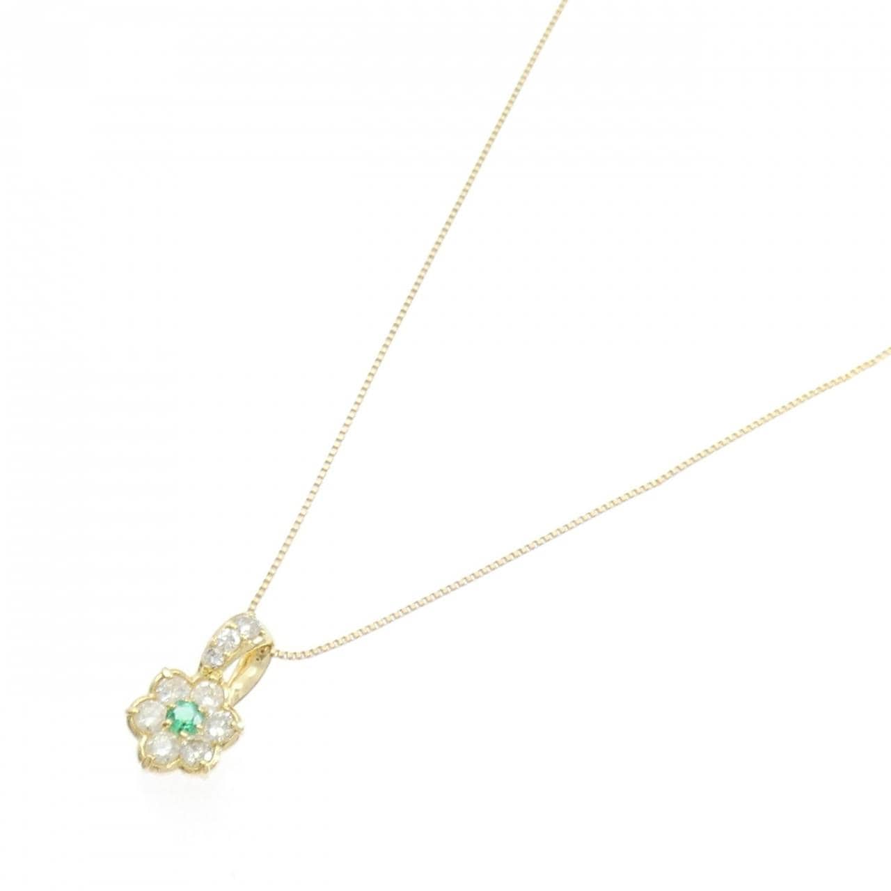 K18YG フラワー エメラルド ネックレス 0.09CT