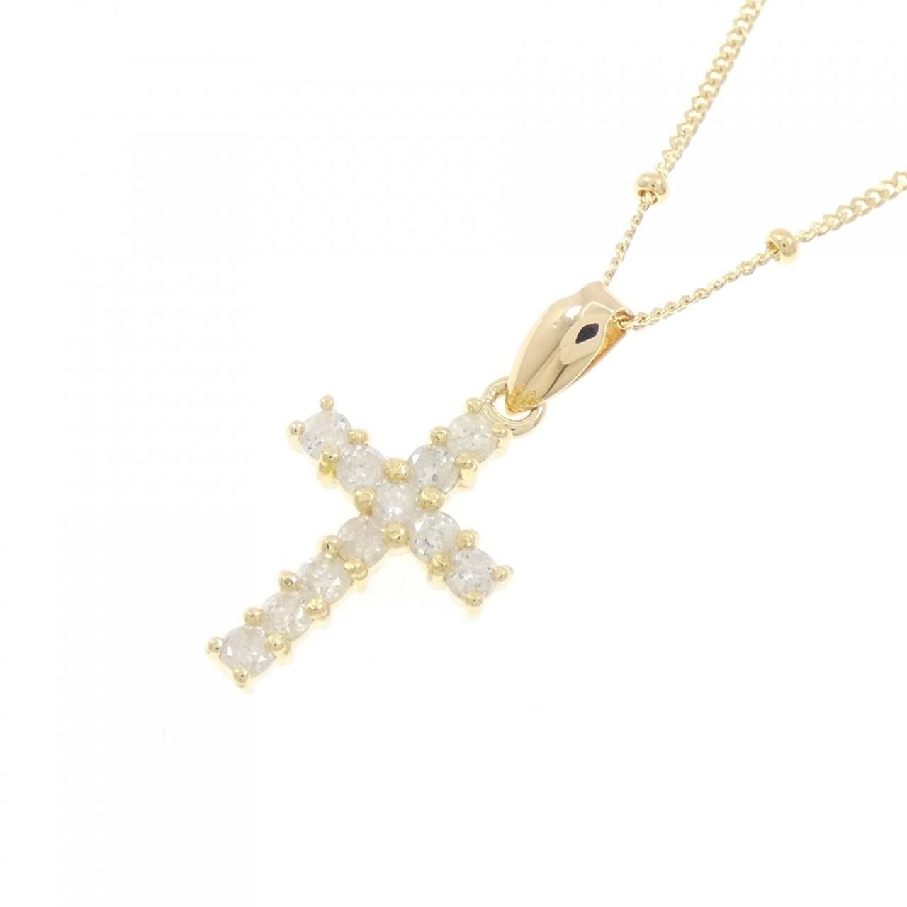 K18YG cross Diamond necklace 0.3CT
