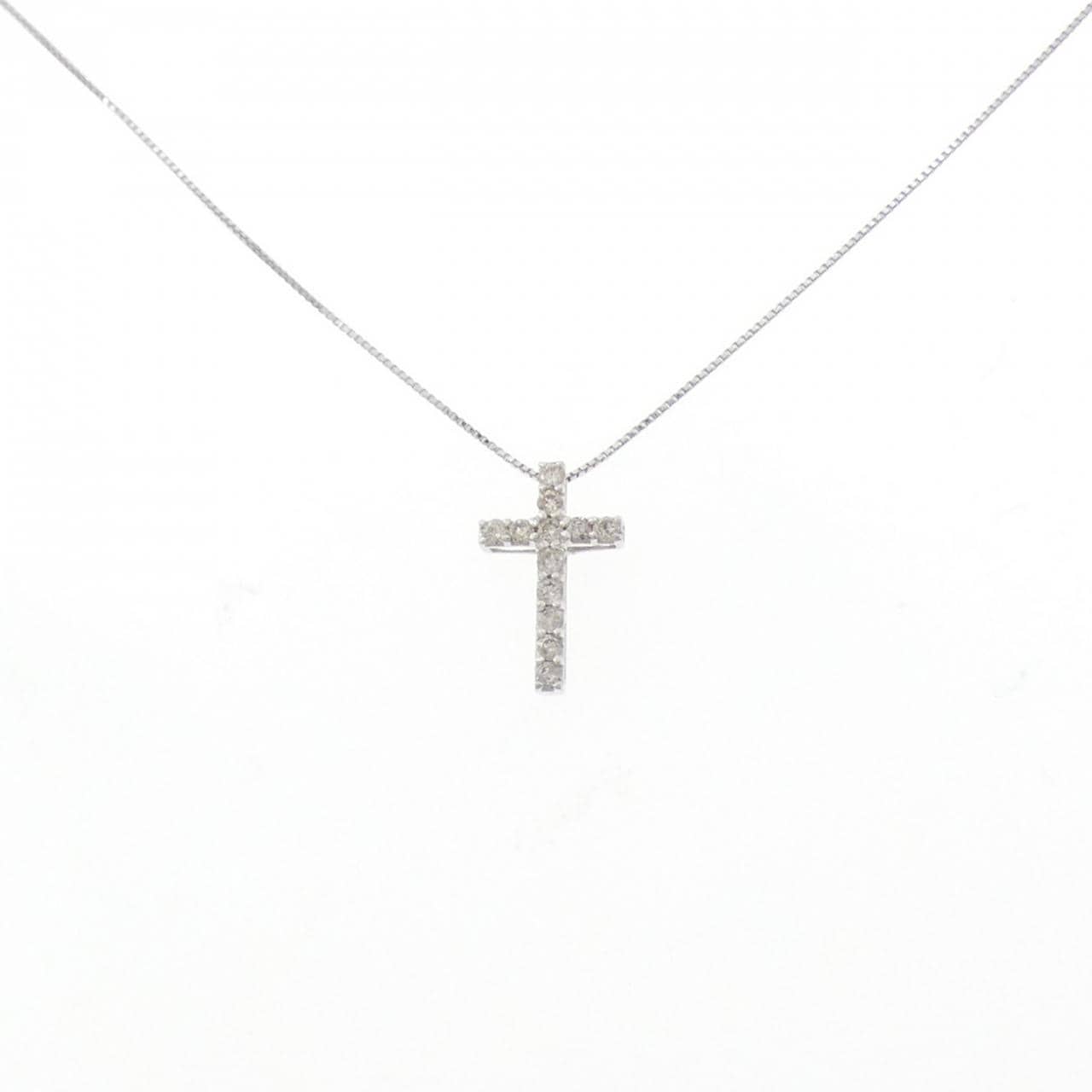 K14WG/K10WG クロス ダイヤモンド ネックレス 0.20CT