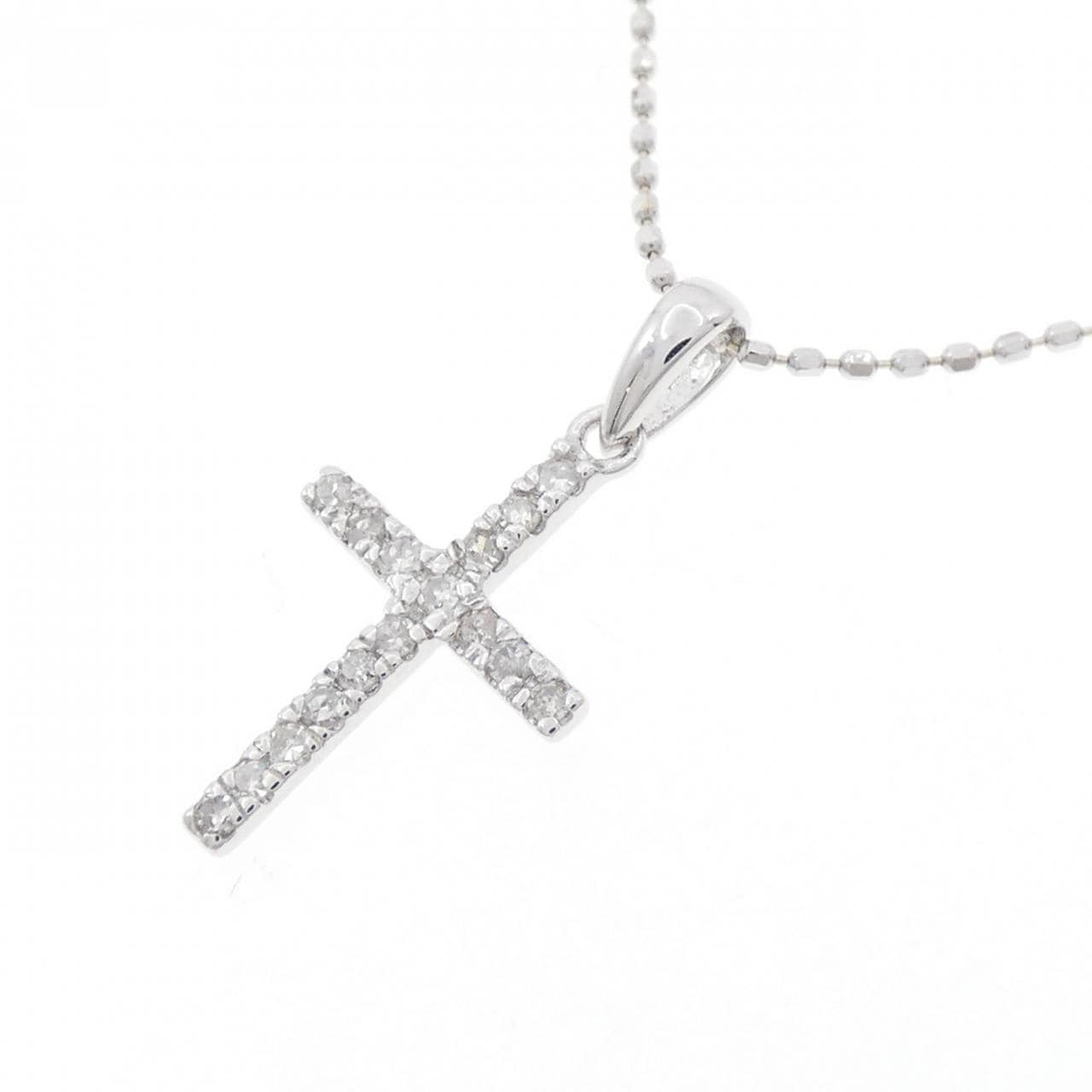 K18WG/750WG クロス ダイヤモンド ネックレス 0.10CT