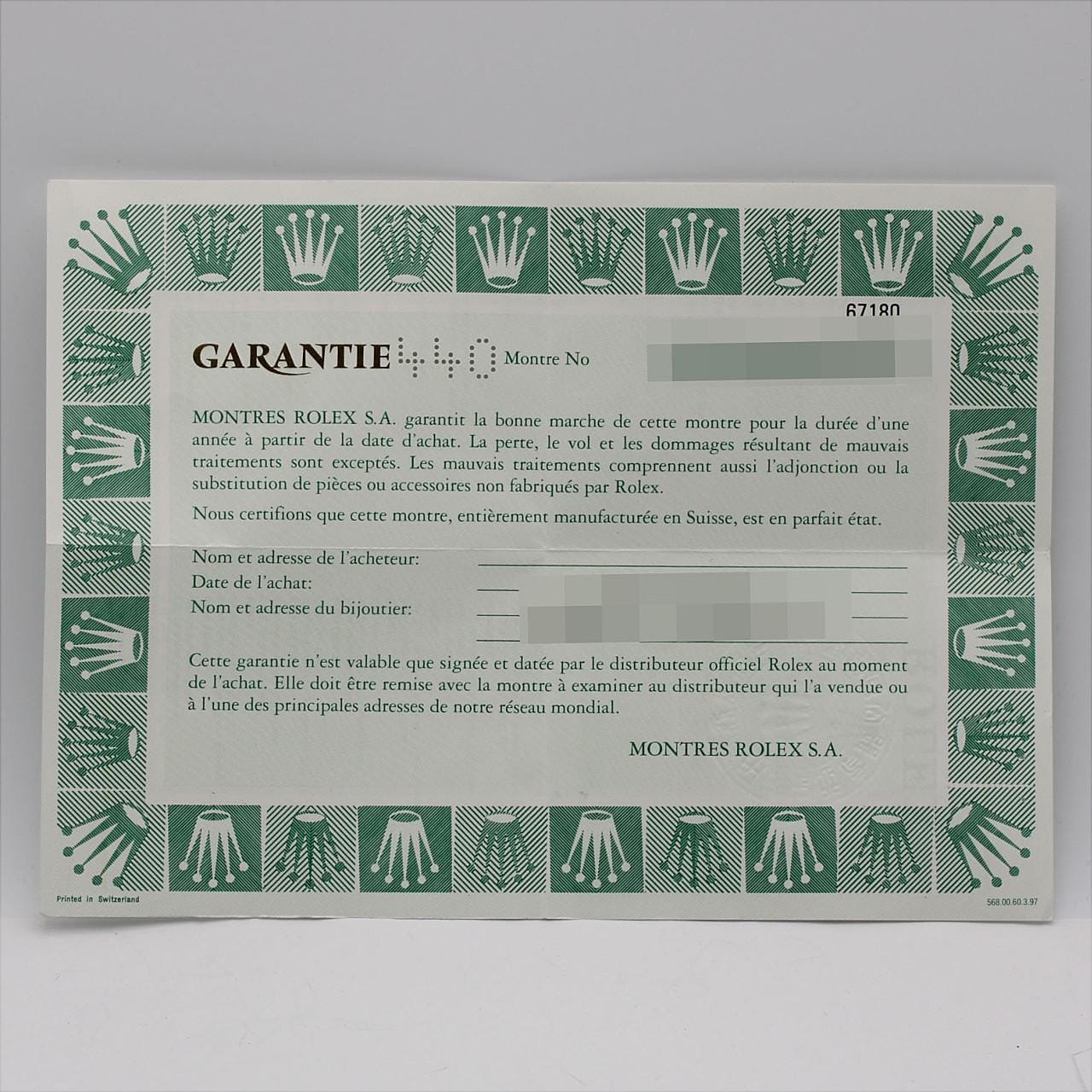 ロレックス オイスターパーペチュアル 67180 SS 自動巻 U番