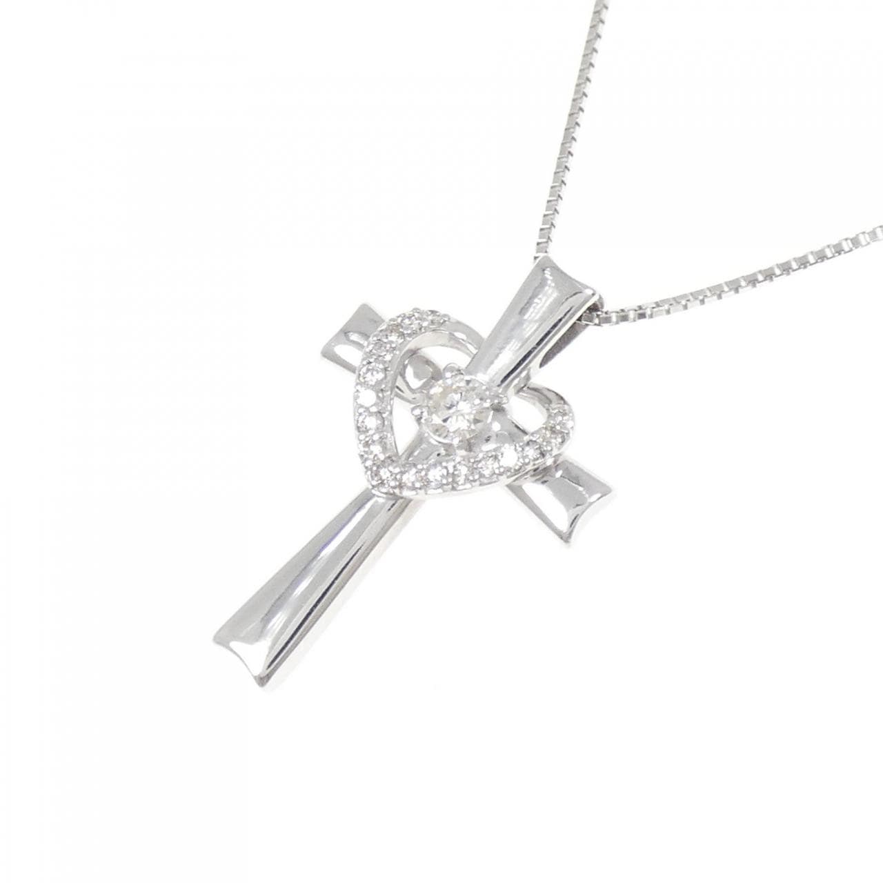K18WG クロス×ハート ダイヤモンド ネックレス 0.11CT