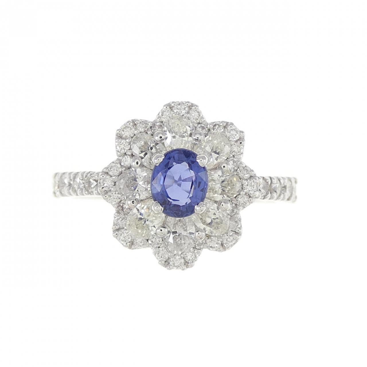 [BRAND NEW] K18WG Flower Sapphire Ring 0.43CT