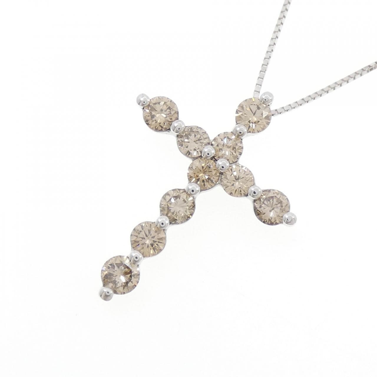 K18WG クロス ダイヤモンド ネックレス 2.24CT