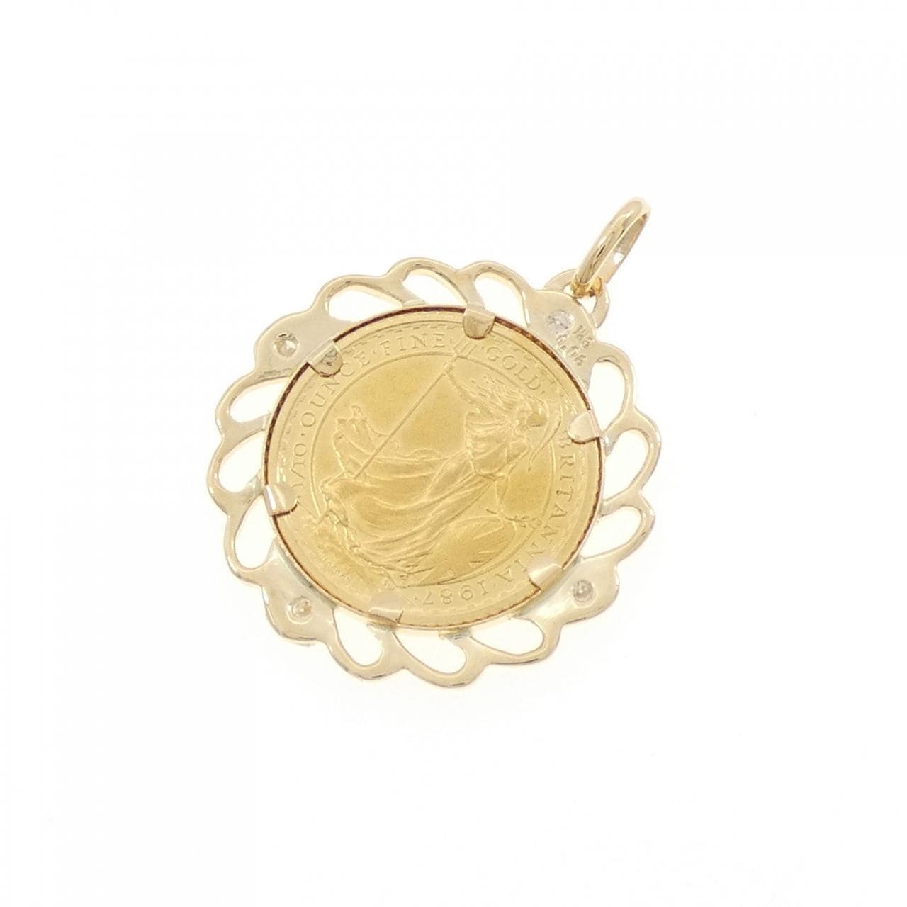 K18YG(枠) ダイヤモンド コイン 0.08CT ペンダント