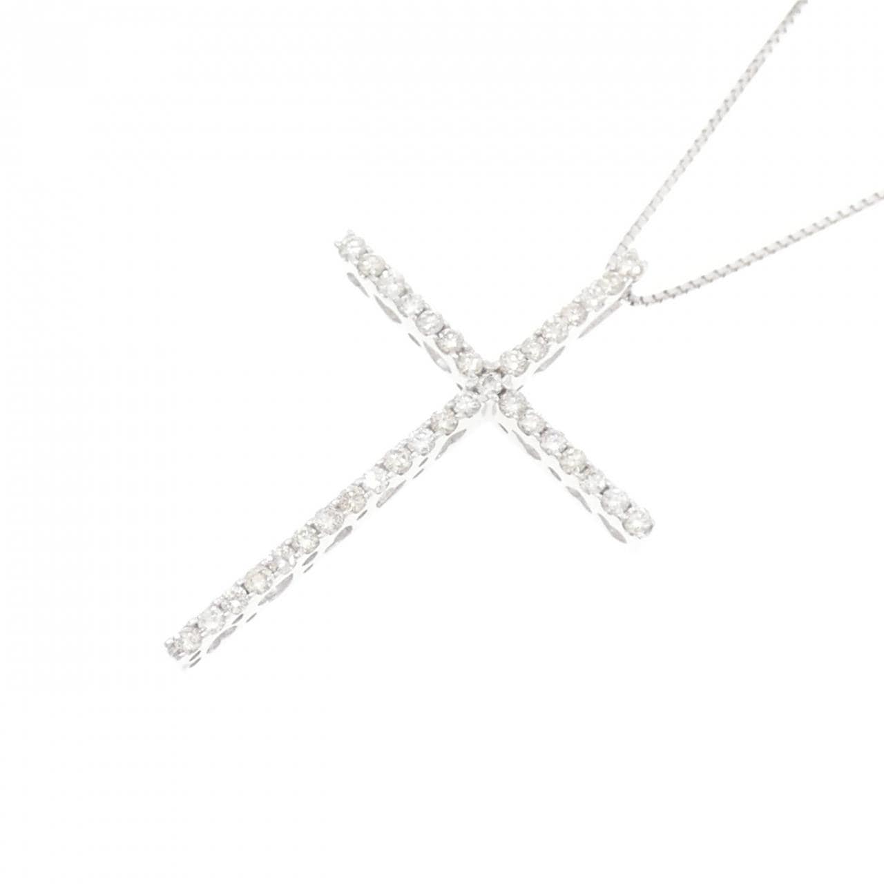 K18WG クロス ダイヤモンド ネックレス 0.5CT