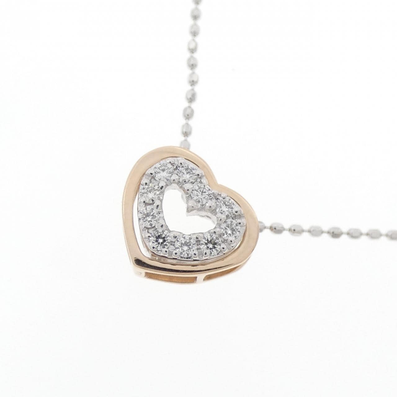 K18PG/K18WG 2WAY ハート ダイヤモンド ネックレス 0.09CT