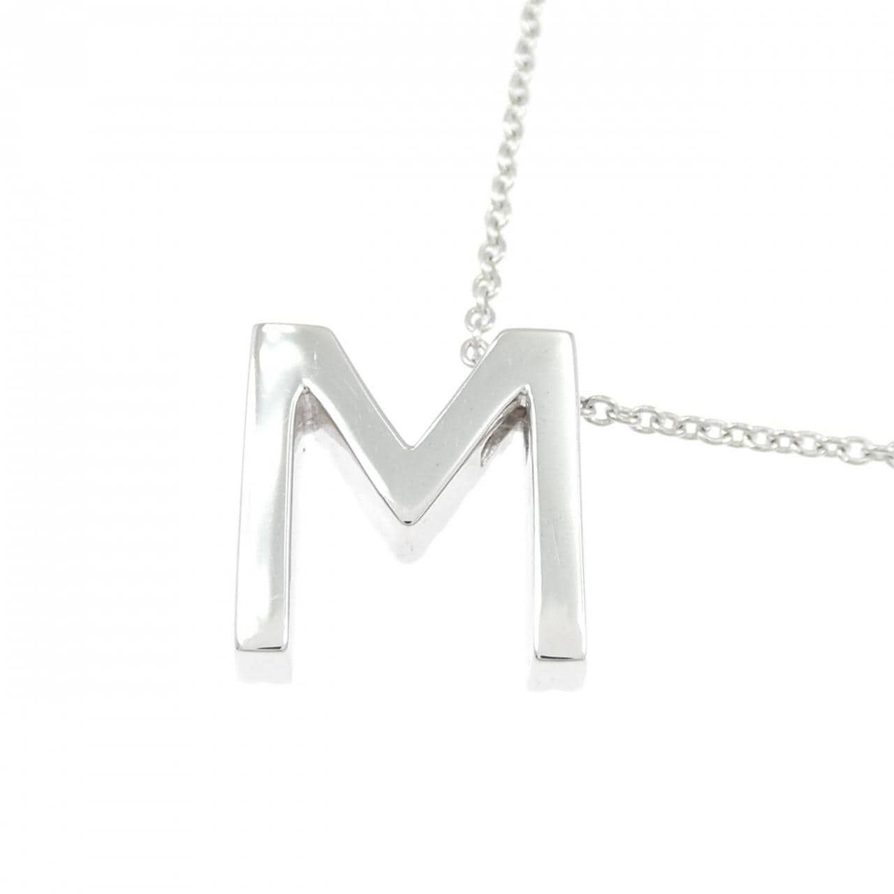 K18WG イニシャルM ダイヤモンド ネックレス 0.21CT