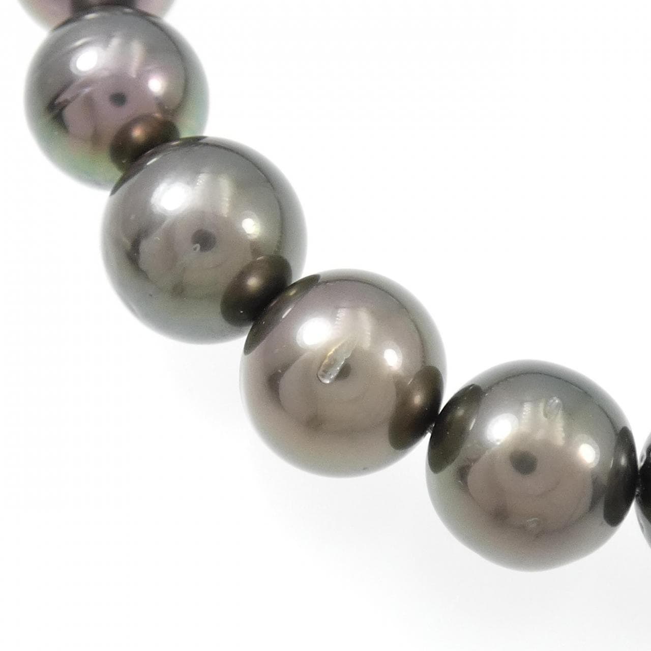 Silver clasp/K14WG black pearl necklace 8-11mm earring set