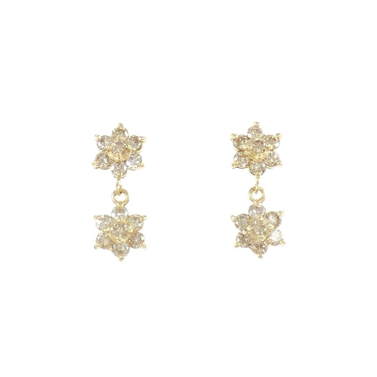 K18YG フラワー ダイヤモンド ピアス 0.70CT