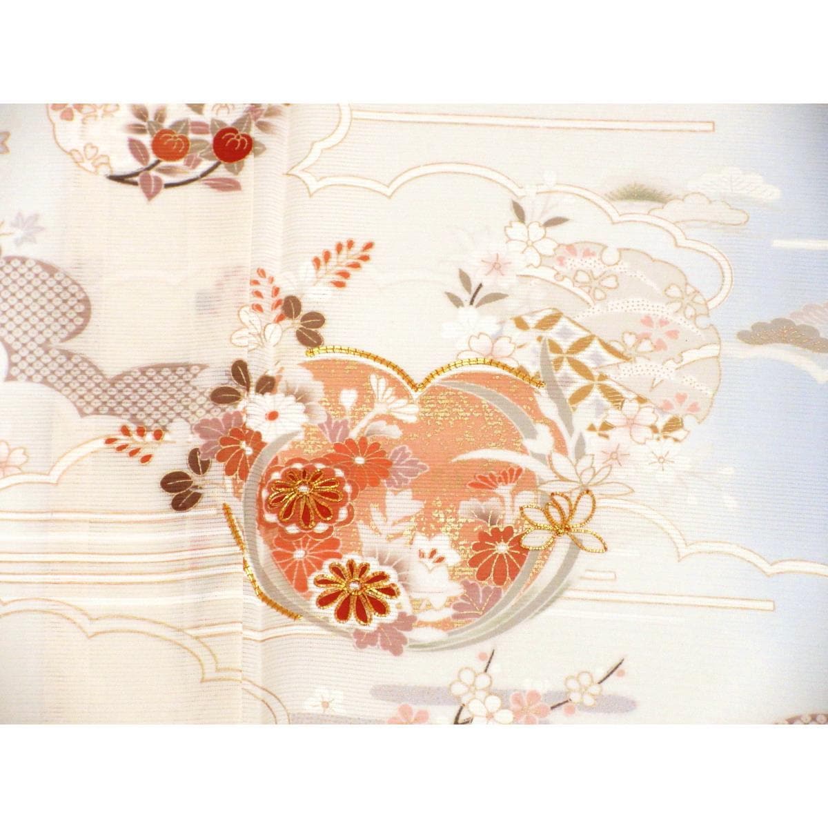 単衣　駒絽訪問着　友禅金彩加工　刺繍入りボカシ染