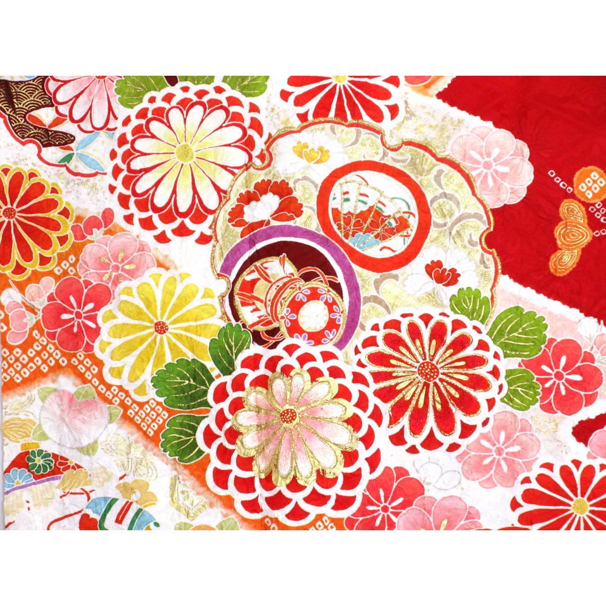 振袖　友禅金彩加工　刺繍入り絞り加工