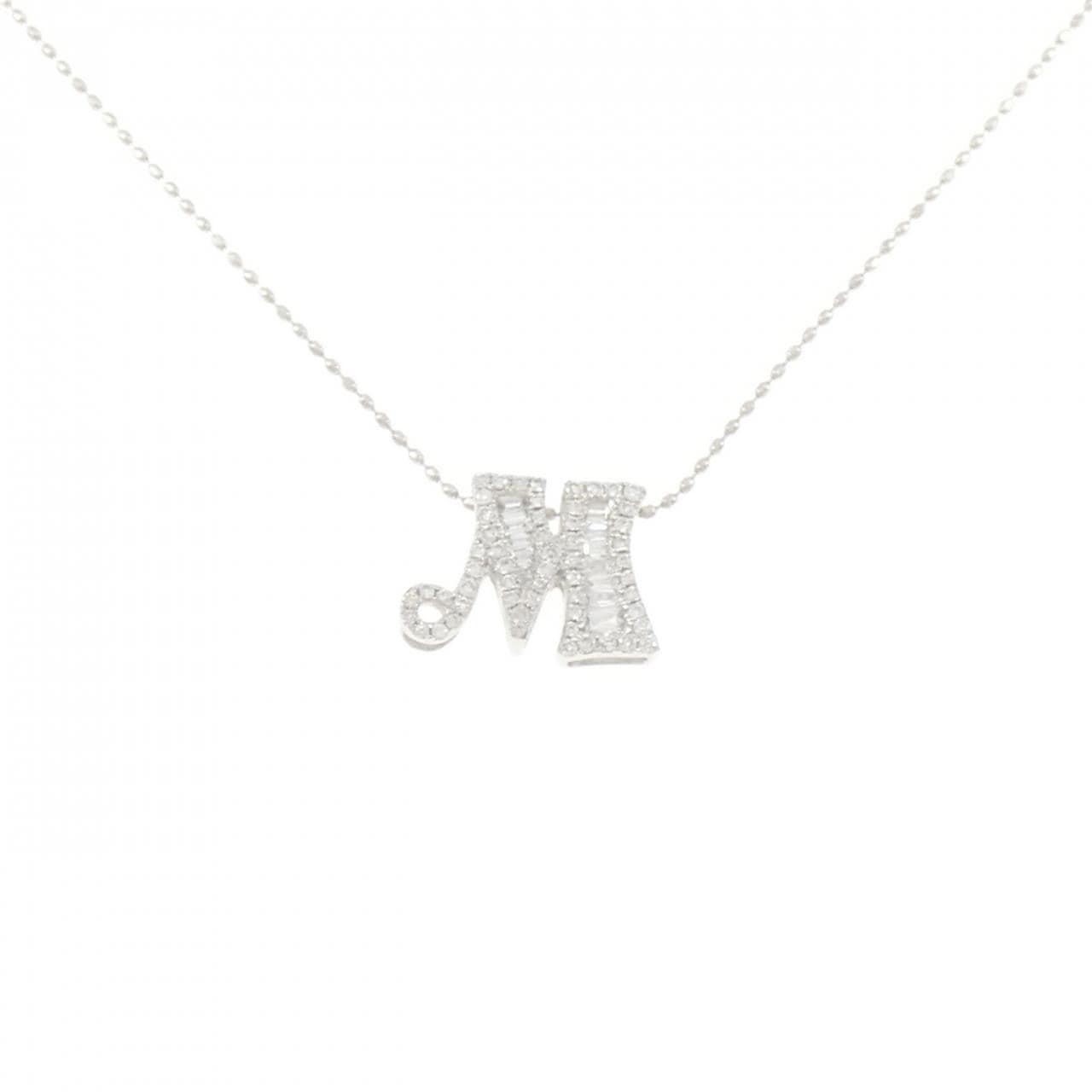 K18WG イニシャルM ダイヤモンド ネックレス 0.30CT