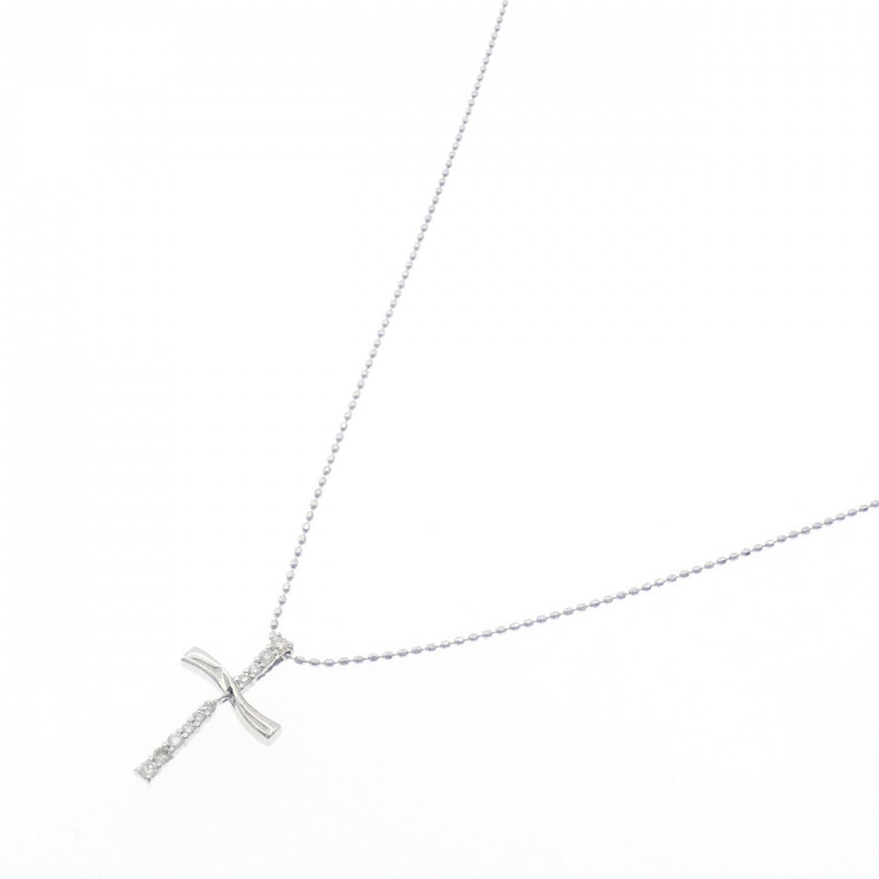 K18WG クロス ダイヤモンド ネックレス 0.13CT
