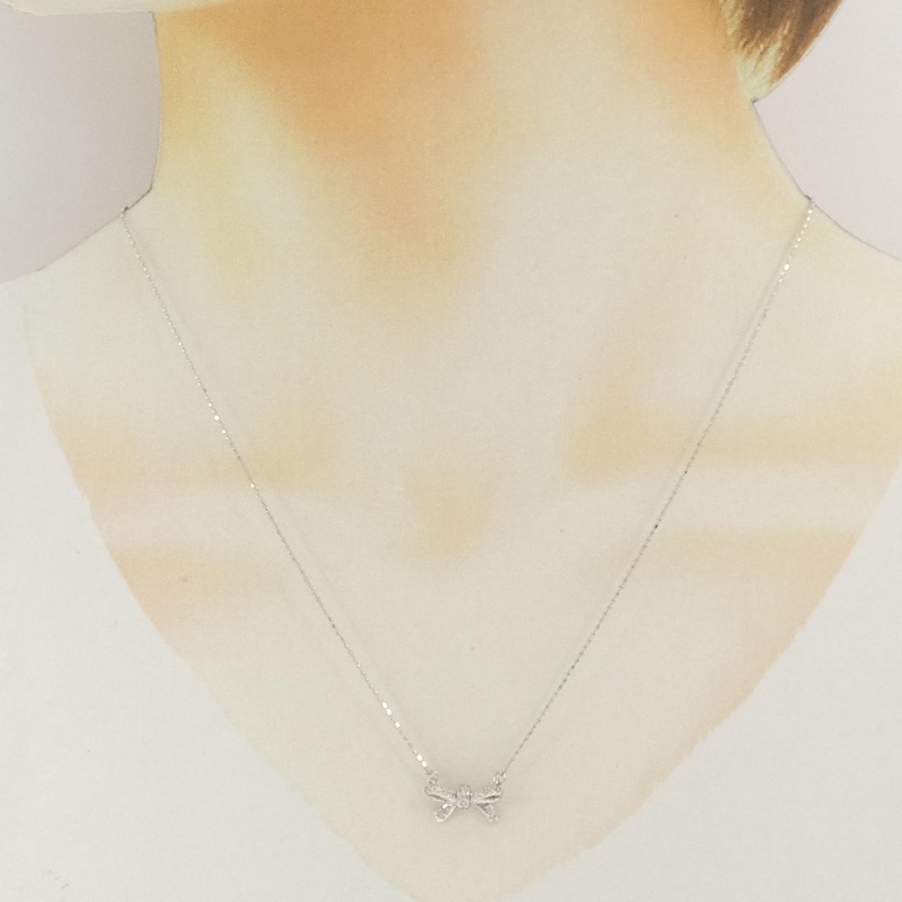 K18WG リボン ダイヤモンド ネックレス 0.13CT