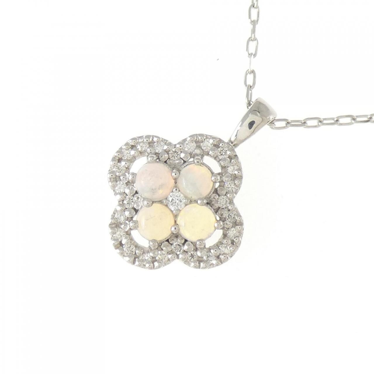 PT900/PT850 フラワー オパール ネックレス 0.28CT
