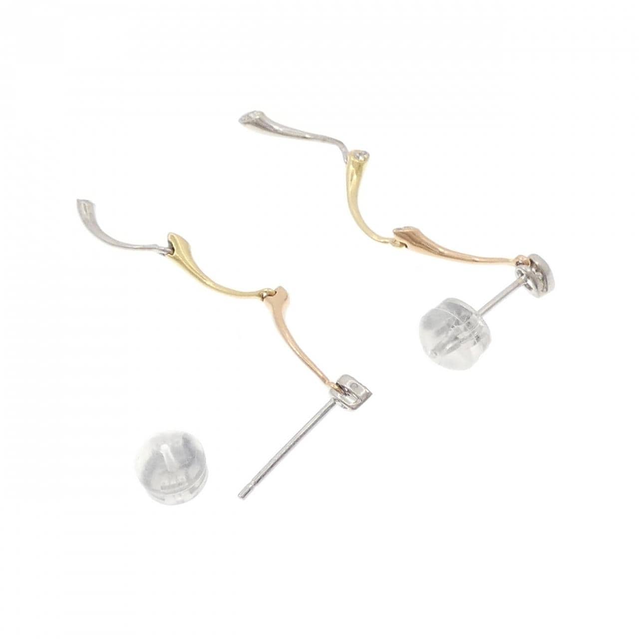 K18スリーカラー ダイヤモンド ピアス 0.10CT
