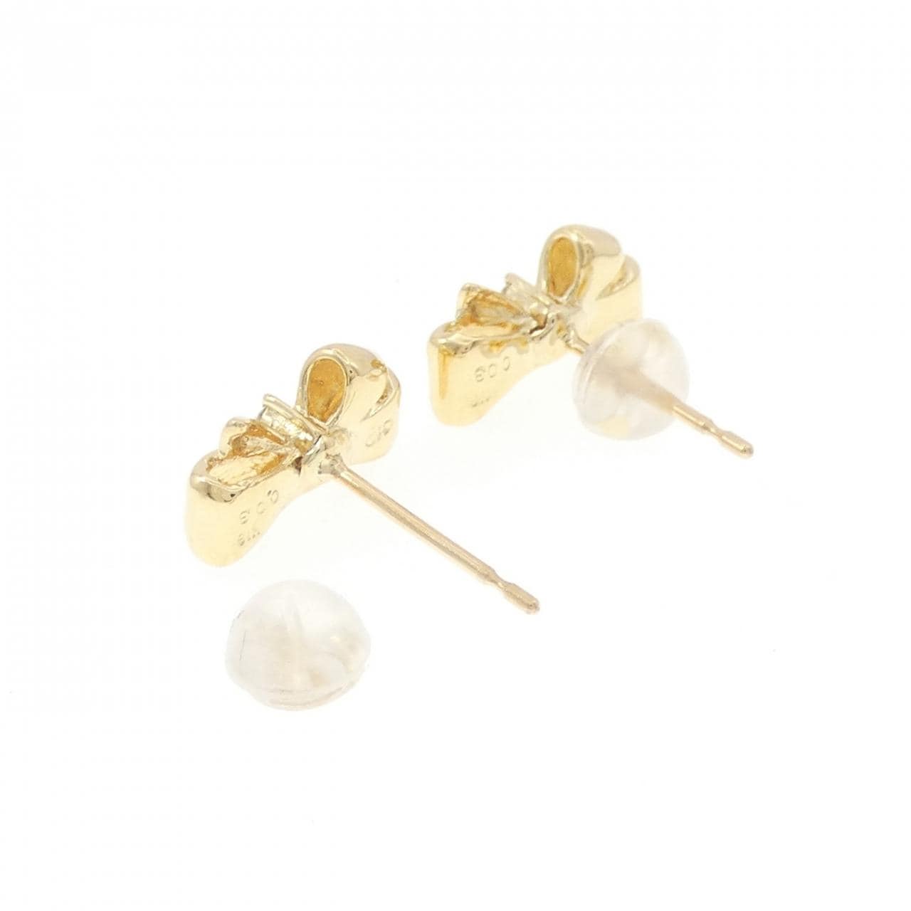 K18YG リボン ダイヤモンド ピアス 0.06CT