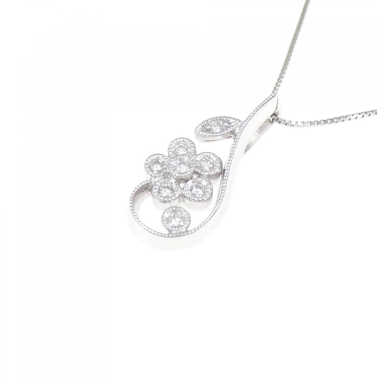 K18WG/PT フラワー ダイヤモンド ネックレス 0.06CT