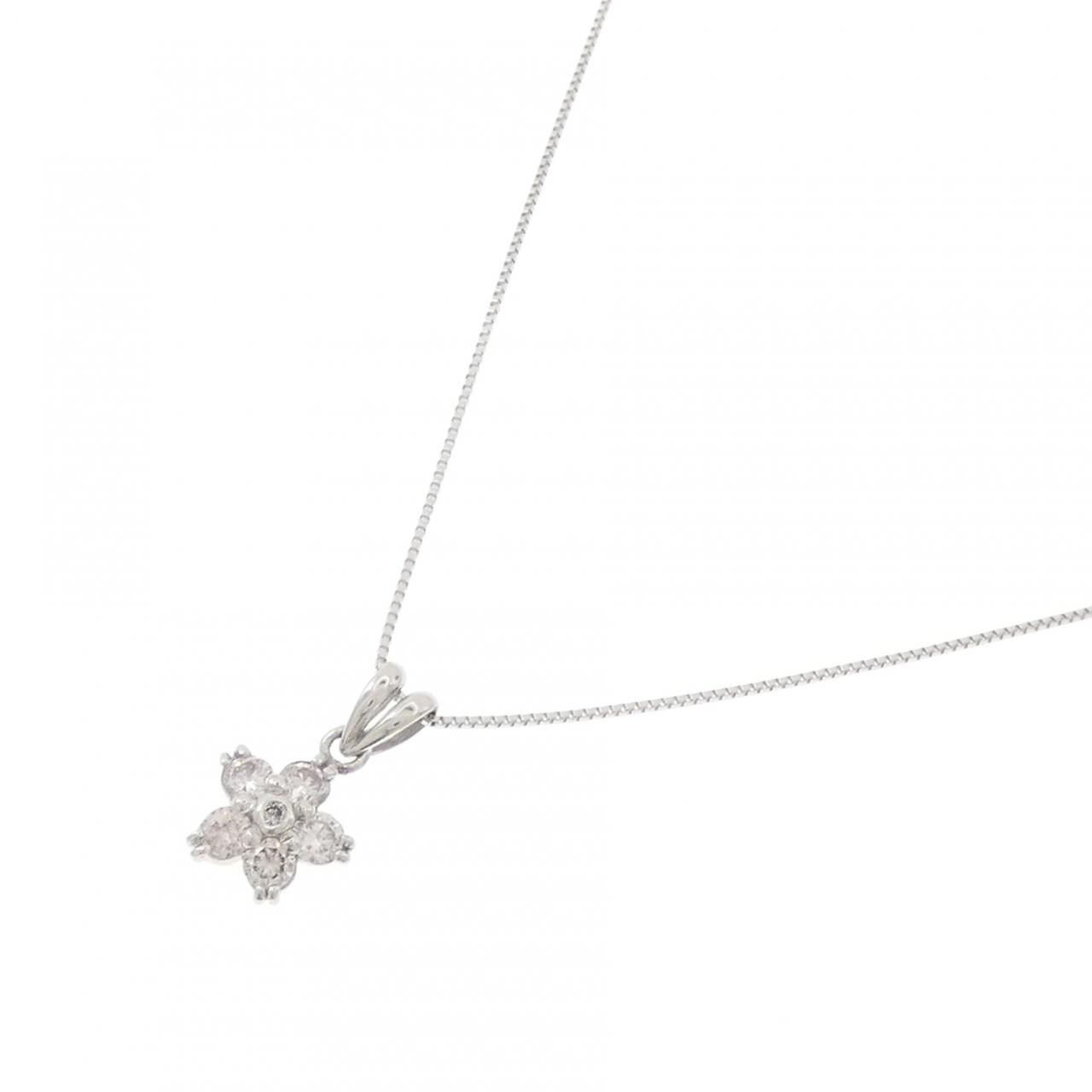 K18WG フラワー ダイヤモンド ネックレス 0.30CT