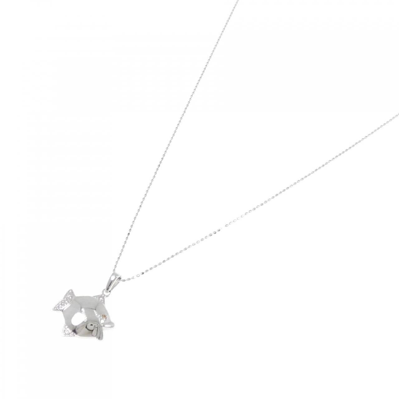 K18WG フィッシュ ダイヤモンド ネックレス 0.050CT