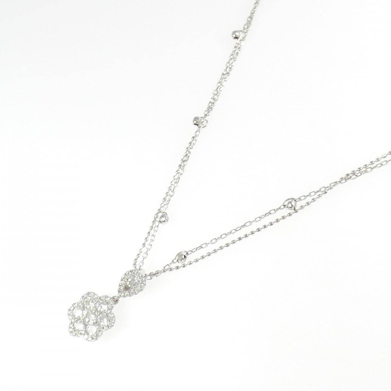 K18WG フラワー ダイヤモンド ネックレス 0.73CT