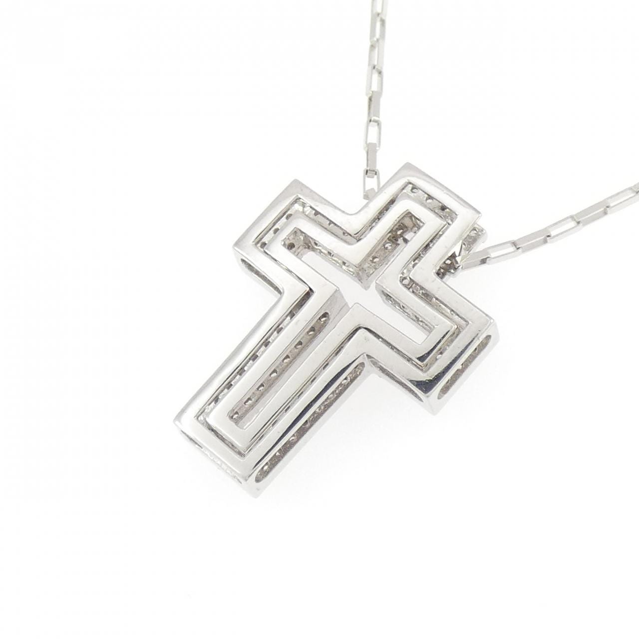 K18WG 2WAY クロス ダイヤモンド ネックレス 0.33CT