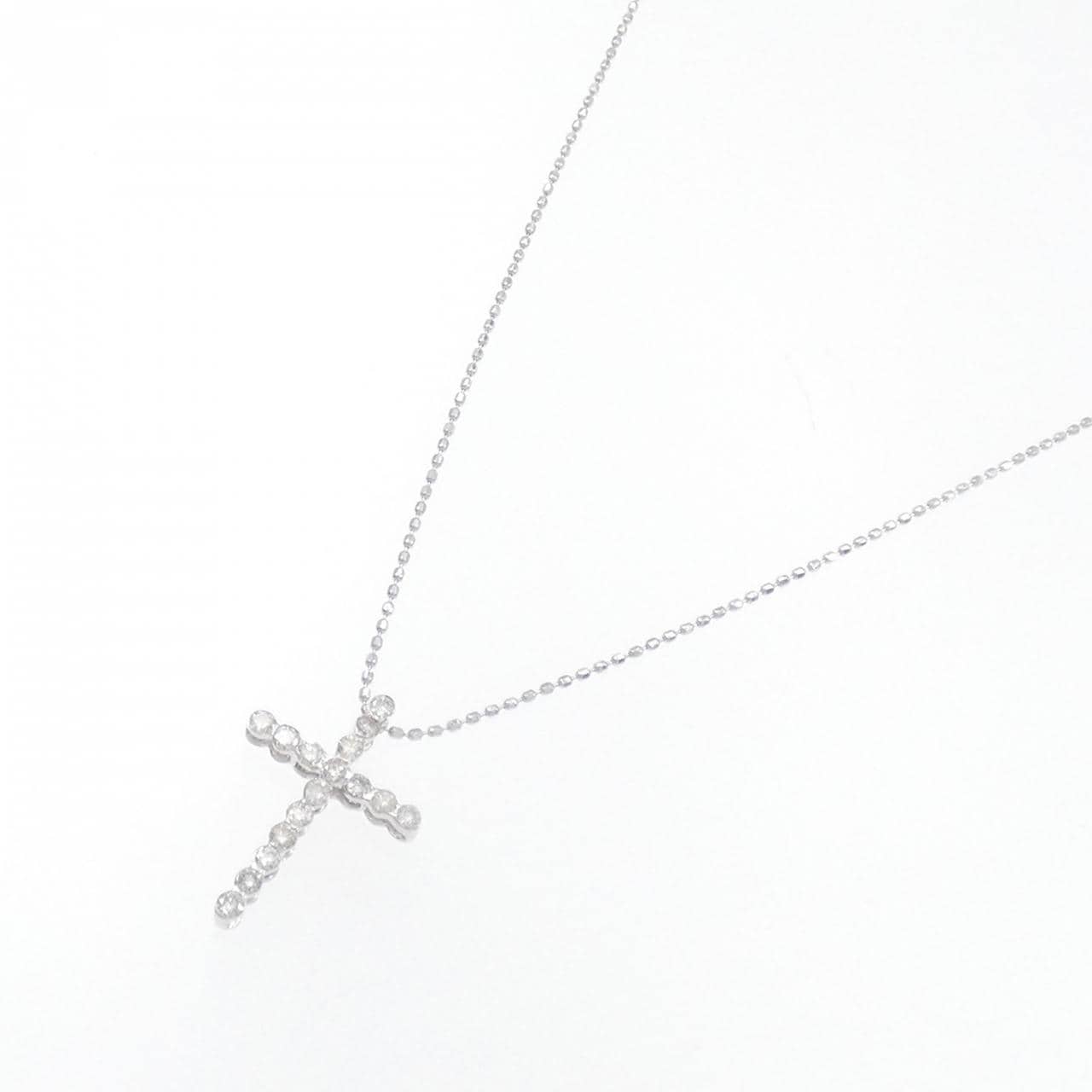 K18WG/750WG クロス ダイヤモンド ネックレス 0.30CT