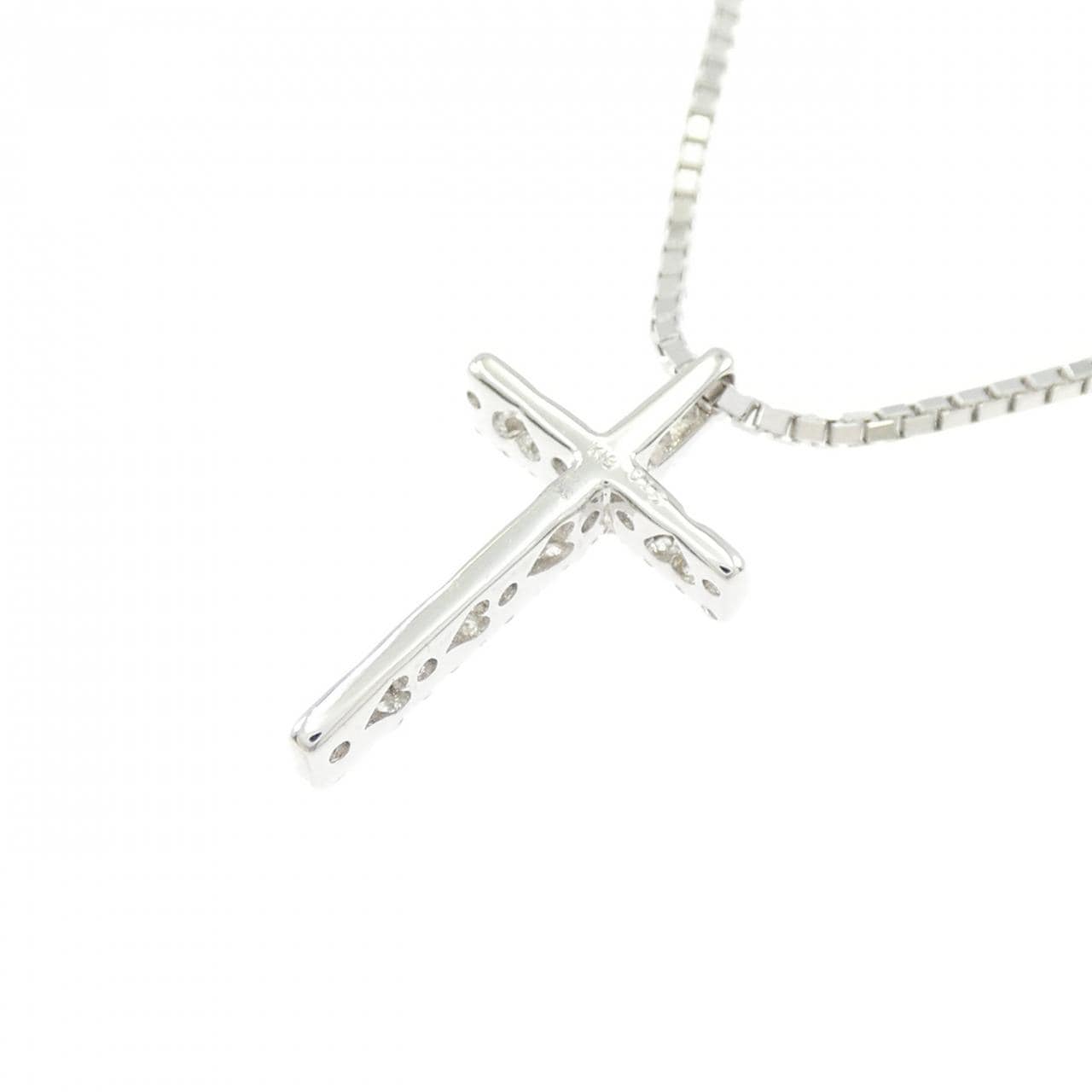 K18WG/750WG クロス ダイヤモンド ネックレス 0.16CT