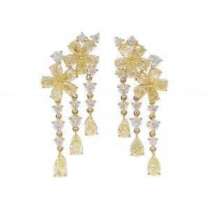 750YG/K18YG フラワー ダイヤモンド ピアス 6.136CT