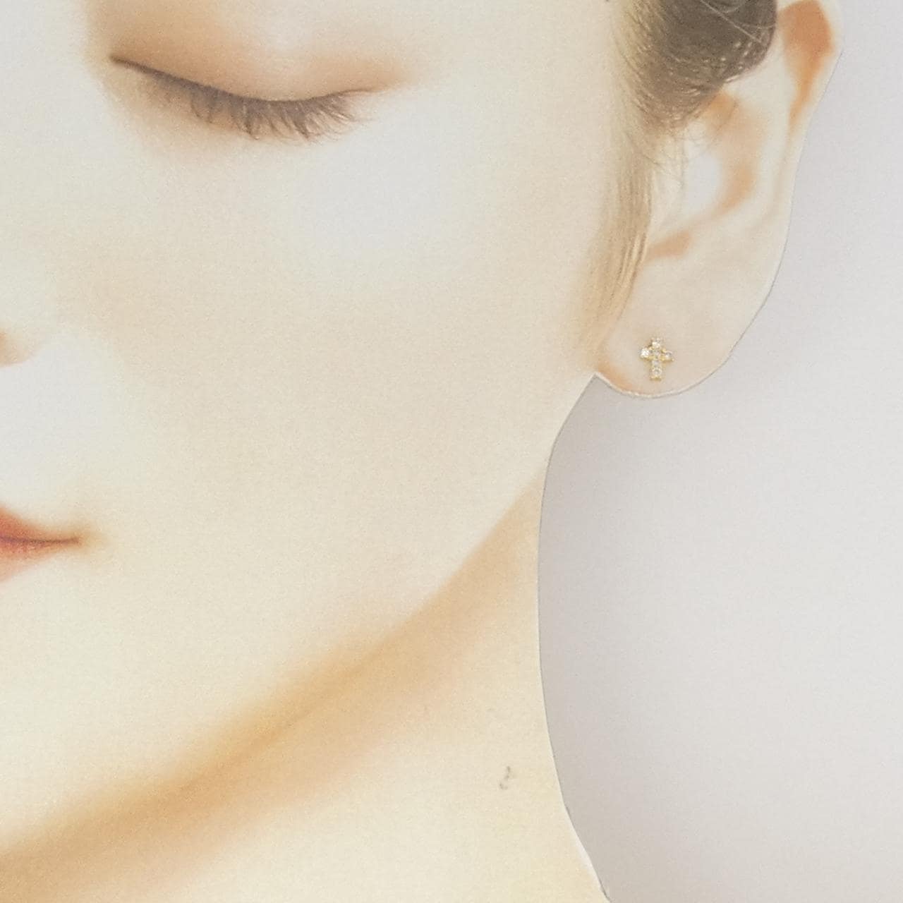 K18YG クロス ダイヤモンド ピアス 0.12CT