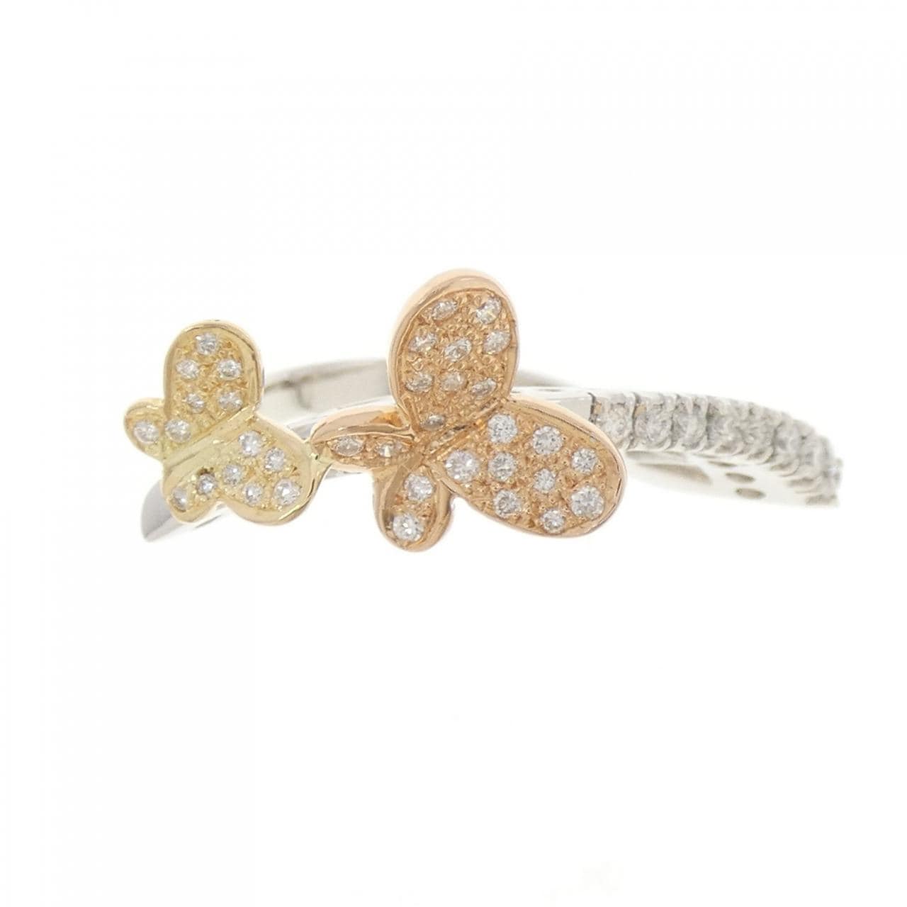 750スリーカラー バタフライ ダイヤモンド リング 0.50CT