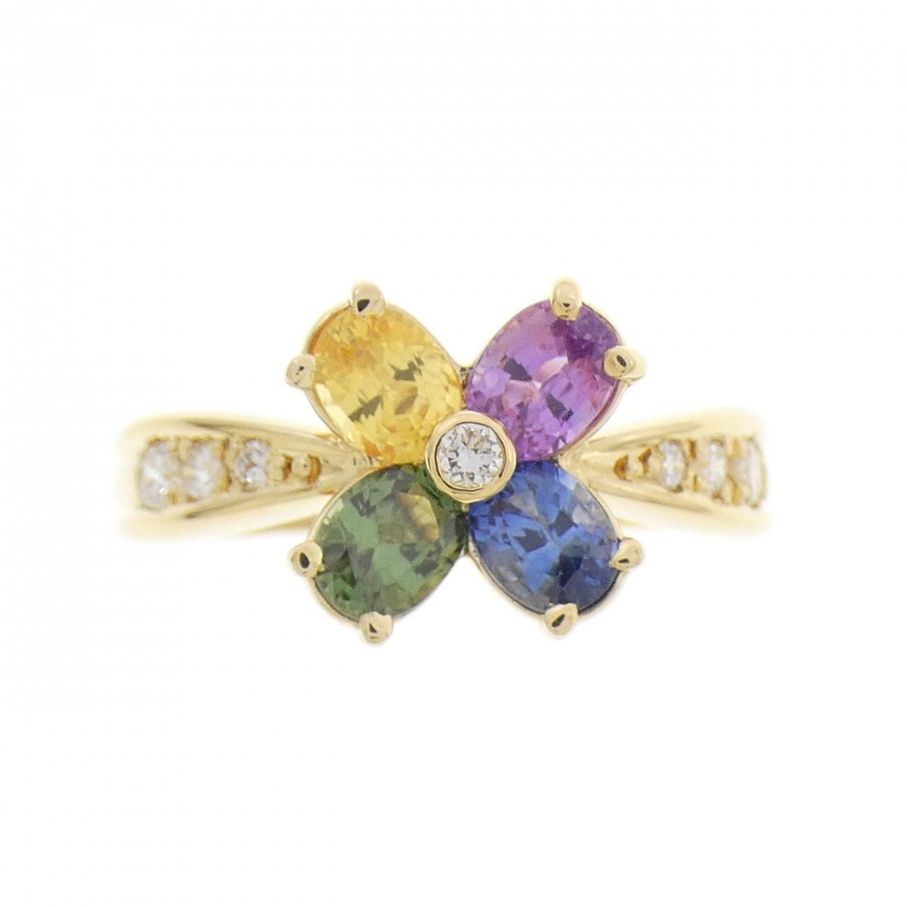 K18YG フラワー サファイヤ リング 1.29CT