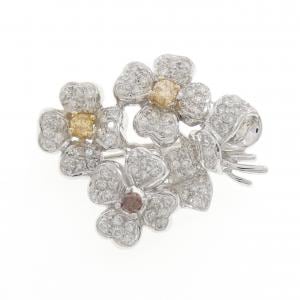 K18WG フラワー ダイヤモンド ブローチ 0.27CT
