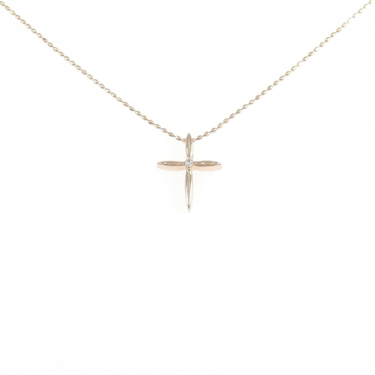 K10PG クロス ダイヤモンド ネックレス 0.01CT