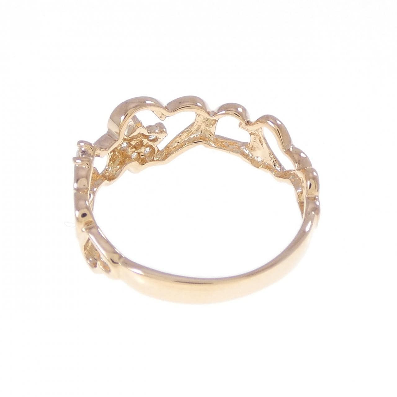 K18PG ハート×フラワー ダイヤモンド ピンキーリング