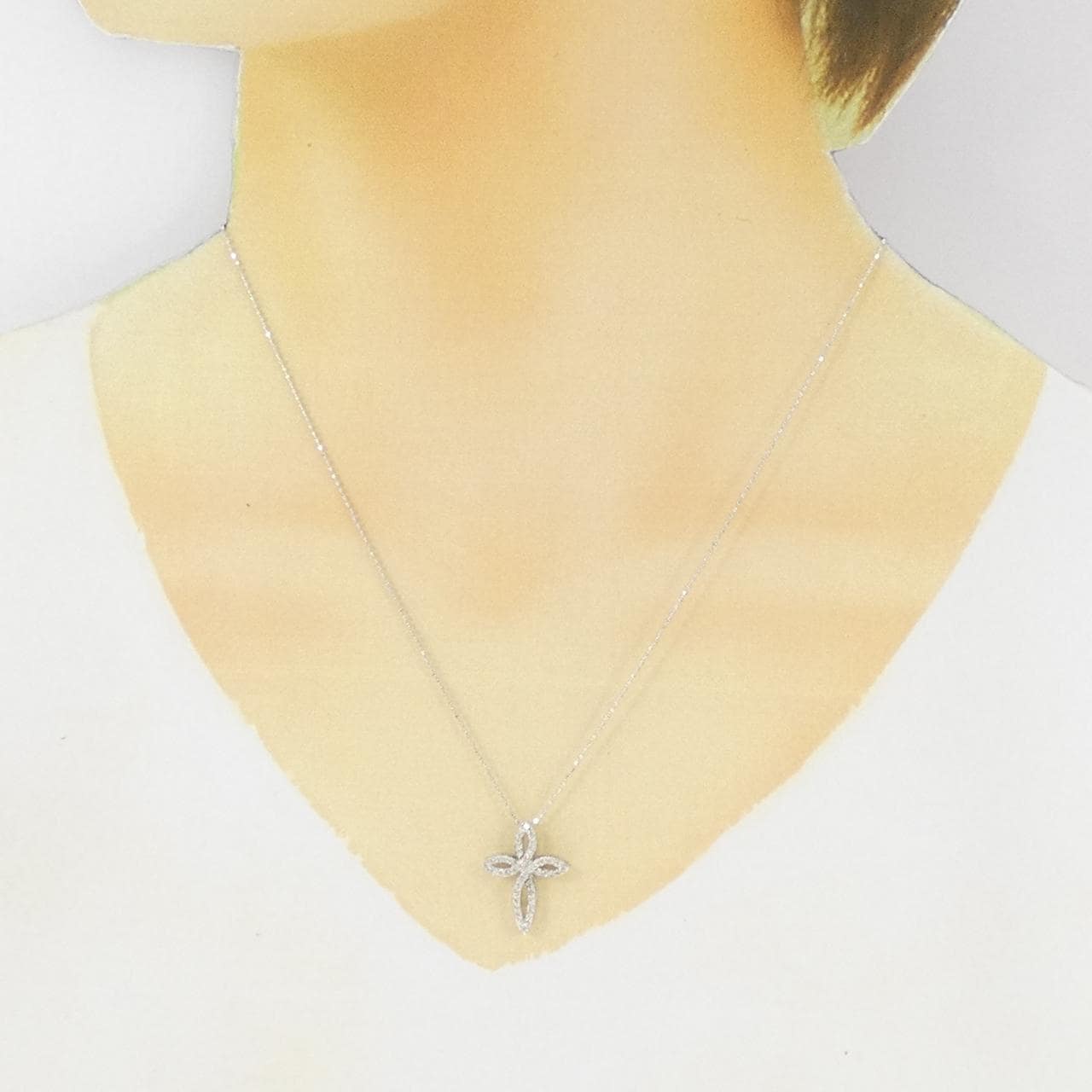 K18WG クロス ダイヤモンド ネックレス 0.30CT