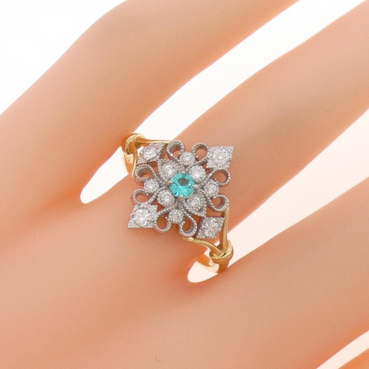 K18YG/PT900 パライバトルマリン リング 0.09CT