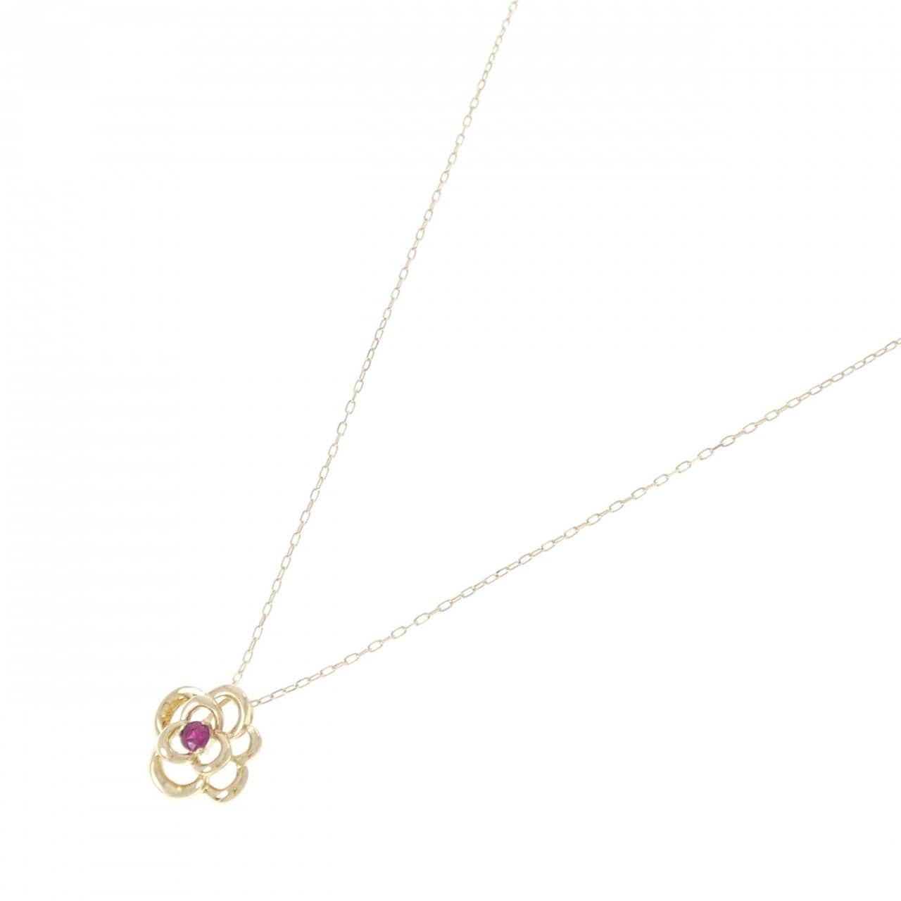 K18YG フラワー ルビー ネックレス 0.11CT