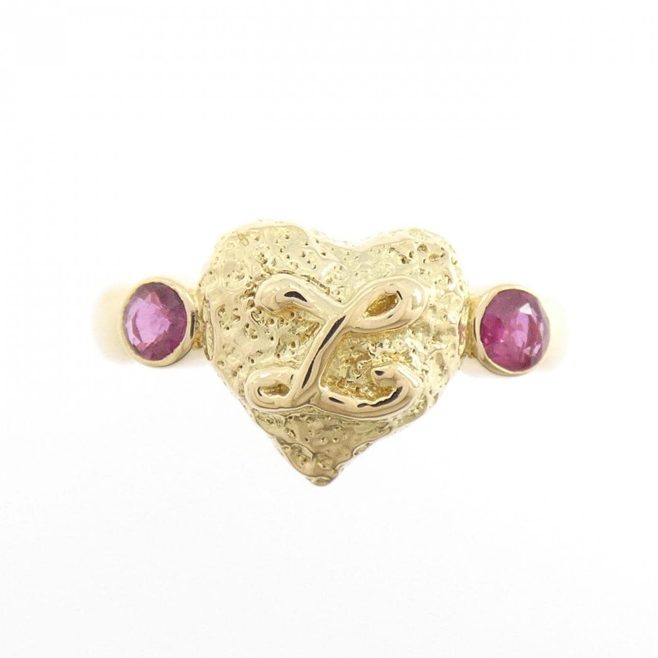 750YG イニシャルL ルビー リング