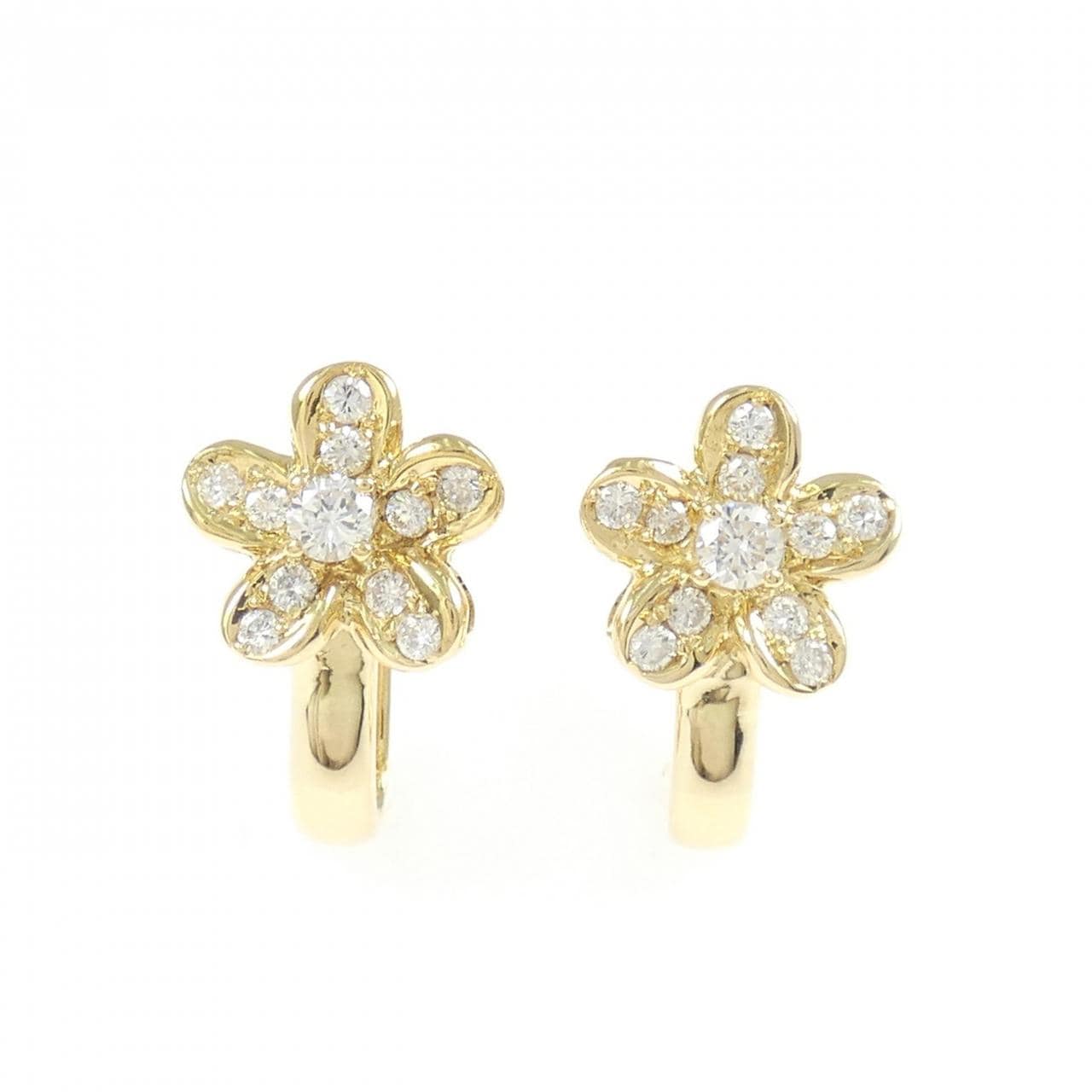 K18YG フラワー ダイヤモンド イヤリング 0.58CT