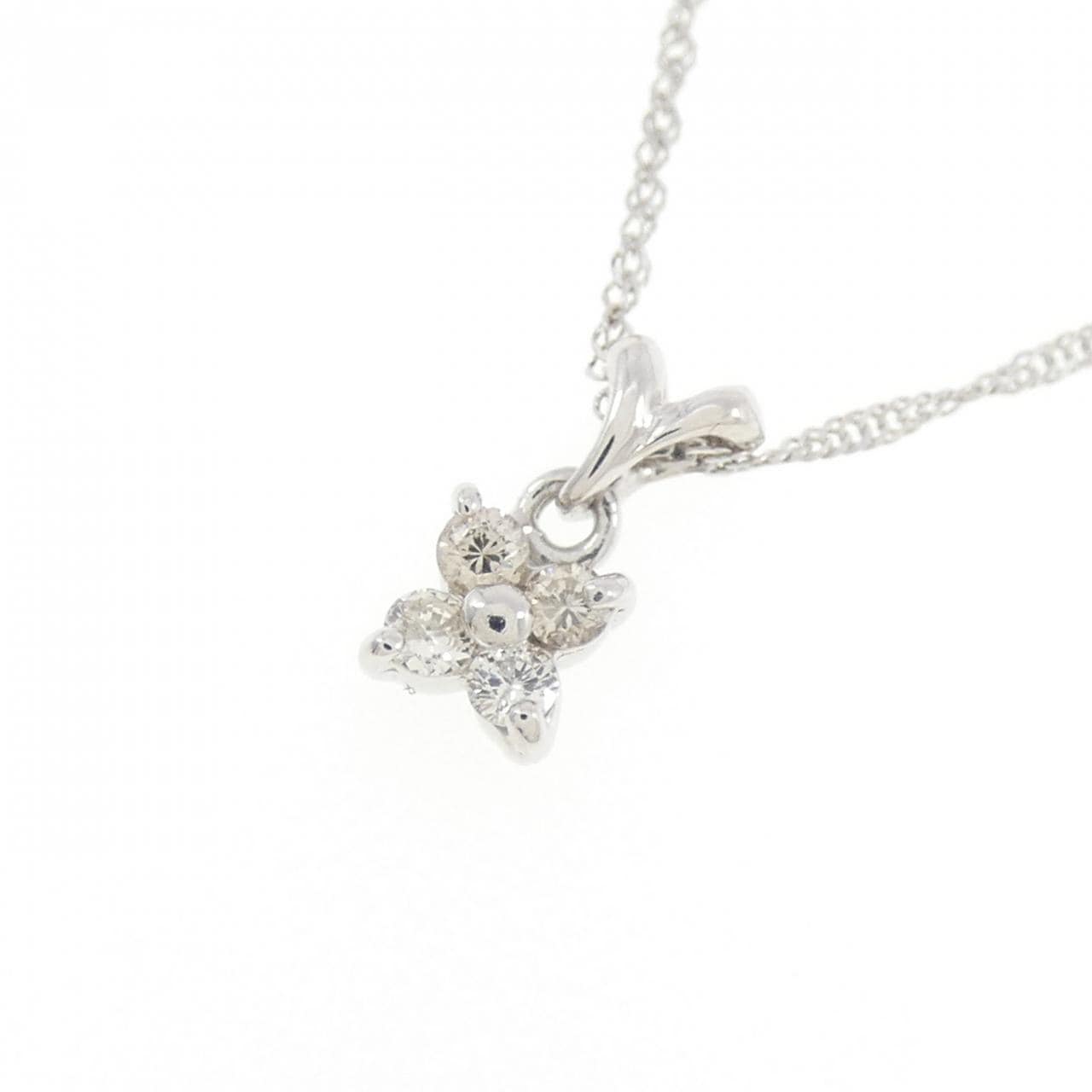 K18WG フラワー ダイヤモンド ネックレス 0.08CT