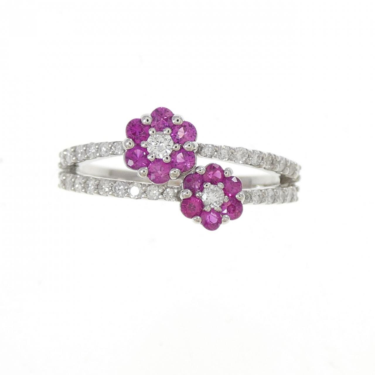 PT900 フラワー ルビー リング 0.33CT