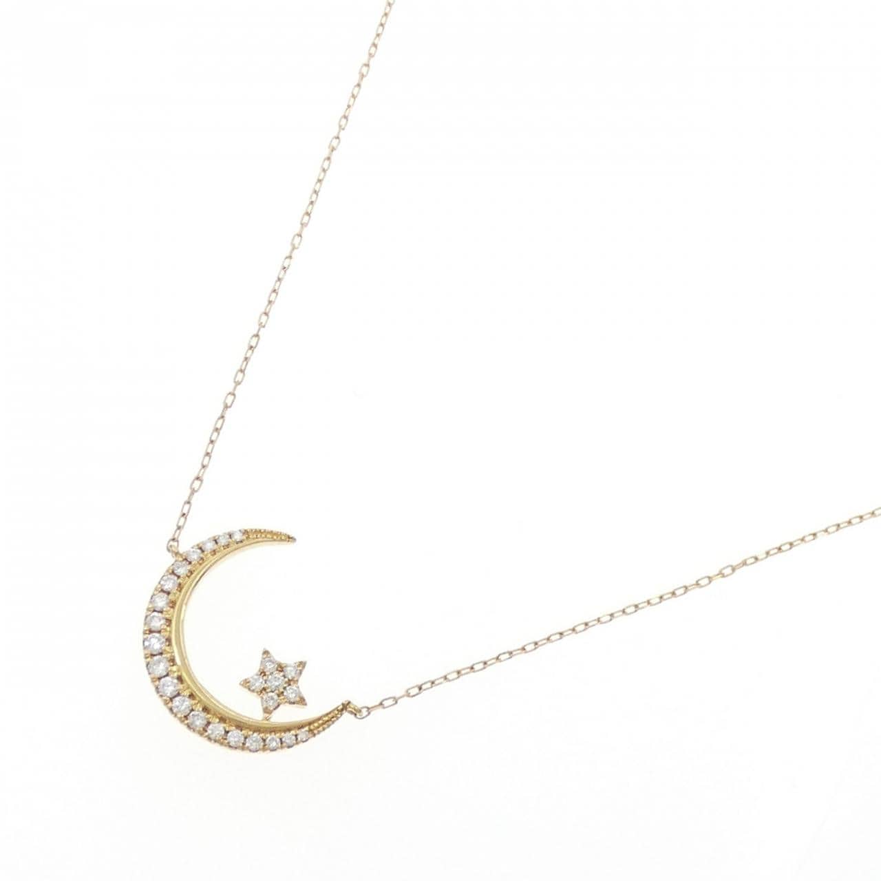 K18YG ムーン×スター ダイヤモンド ネックレス 0.191CT