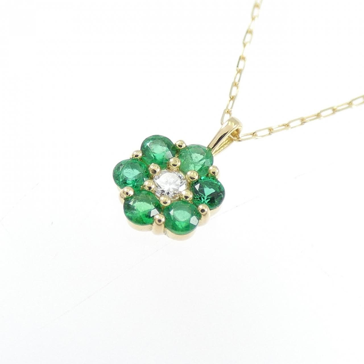 【新品】K18YG フラワー エメラルド ネックレス 0.10CT
