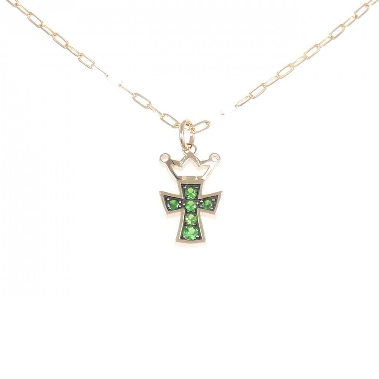 K18PG/K18BG クロス×クラウン ガーネット ネックレス 0.24CT