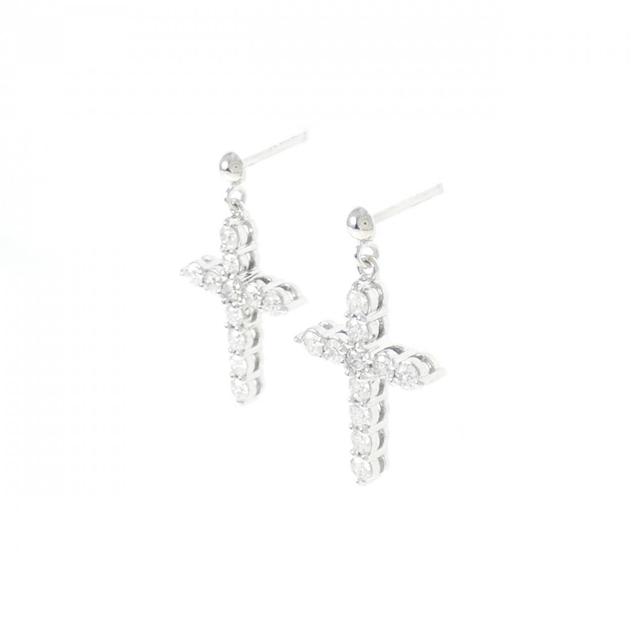 K18WG cross Diamond earrings 0.50CT